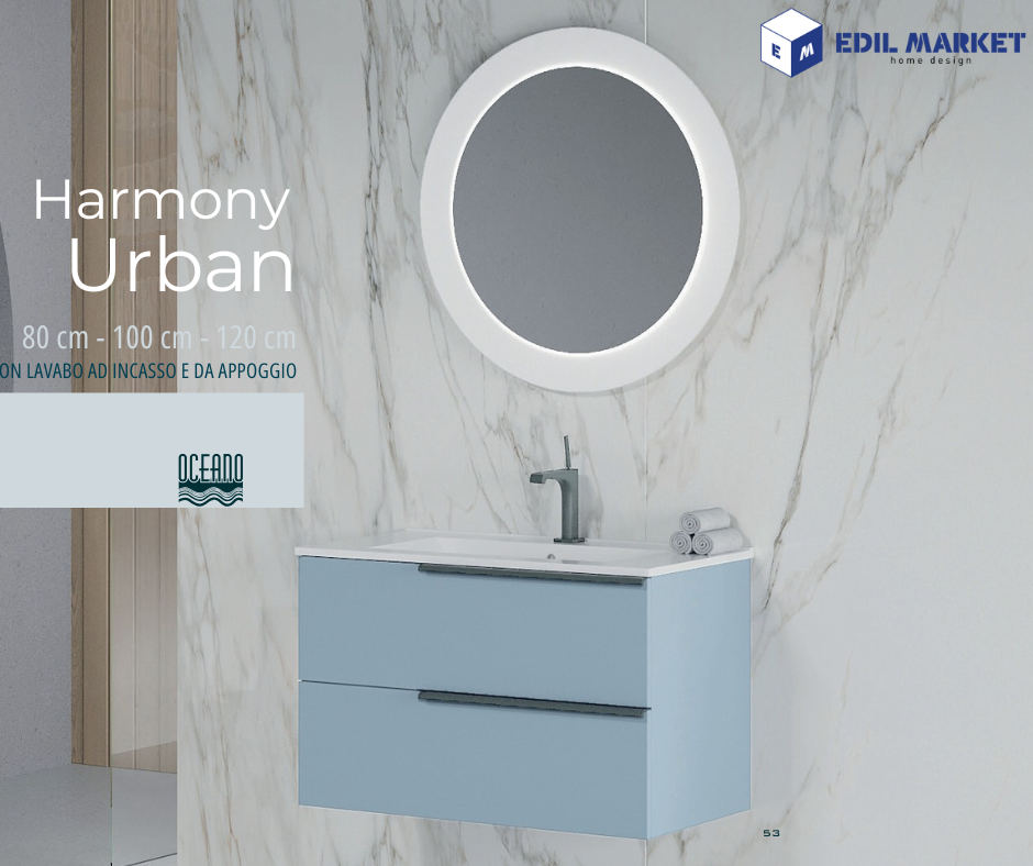 Harmony Urban Comp. 01 composizione lavabo in ceramica con mobile bagno 80cm e specchio retroilluminato a led